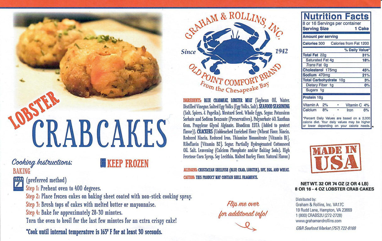 4 oz Hand Crafted Lobster Crab Cakes