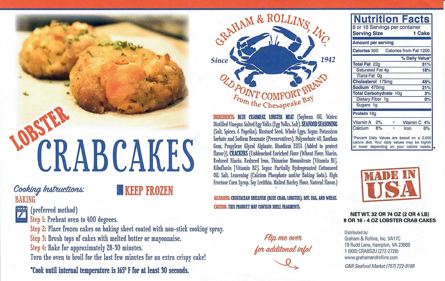 4 oz Hand Crafted Lobster Crab Cakes